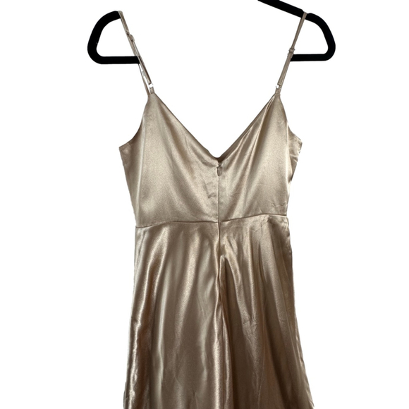 Birdy Grey Gold Satin V-Neck Midi Dress size Small - Picture 4 of 9